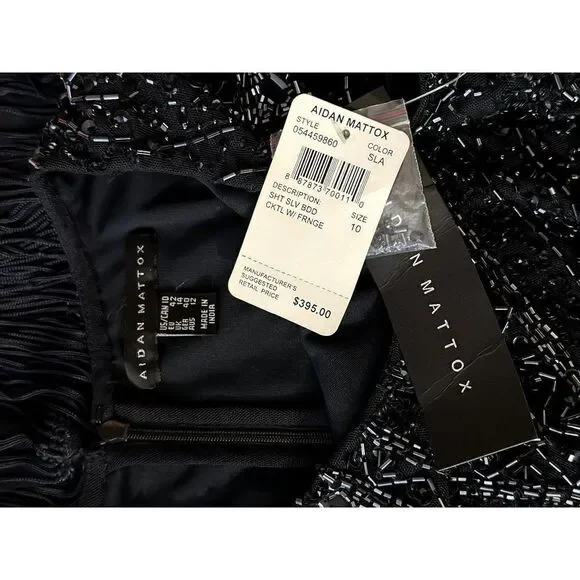 Aidan Mattox NWT Beaded Fringe Trim Cocktail Dress in Navy Size 10
